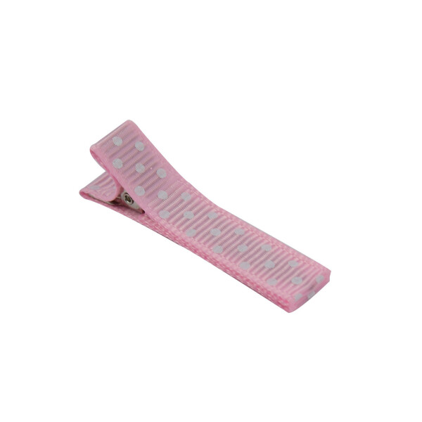 barrette enfant anti-glisse rose à petits pois blanc