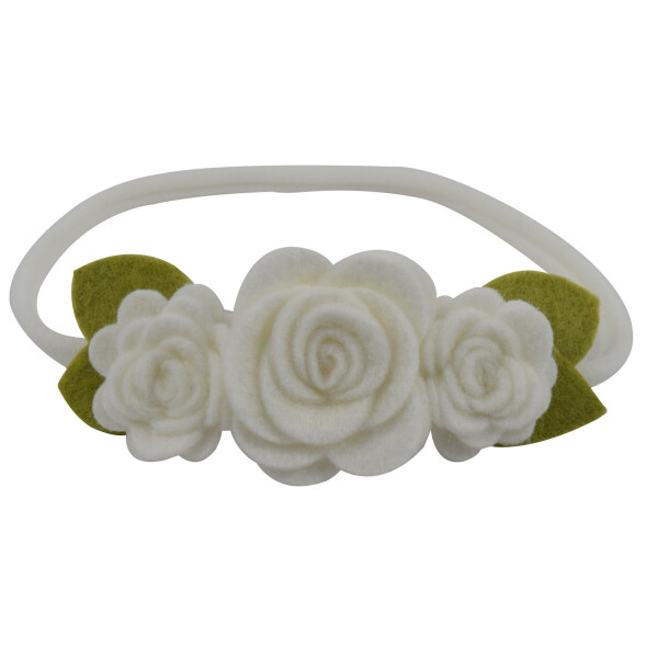 Bandeau cheveux bebe fille trio de roses blanc - Bandeau ceremonie