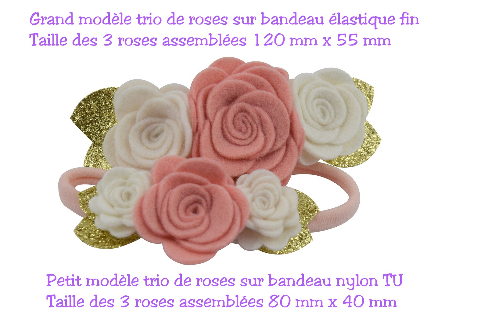 Bandeau trio de roses ballerines - CHOUETTE ET PAPILLON