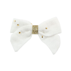 Barrette noeud double gaze blanc doré