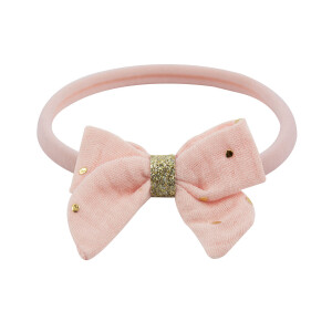 Bandeau noeud double gaze rose doré