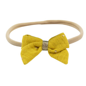 Bandeau noeud double gaze moutarde doré