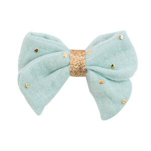 Barrette noeud double gaze menthe