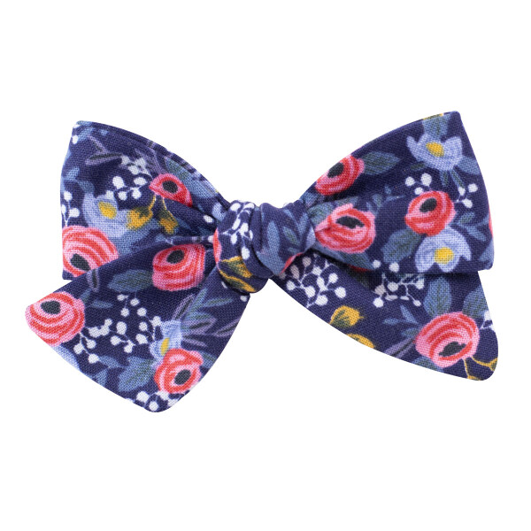 Barrette noeud petites roses marine