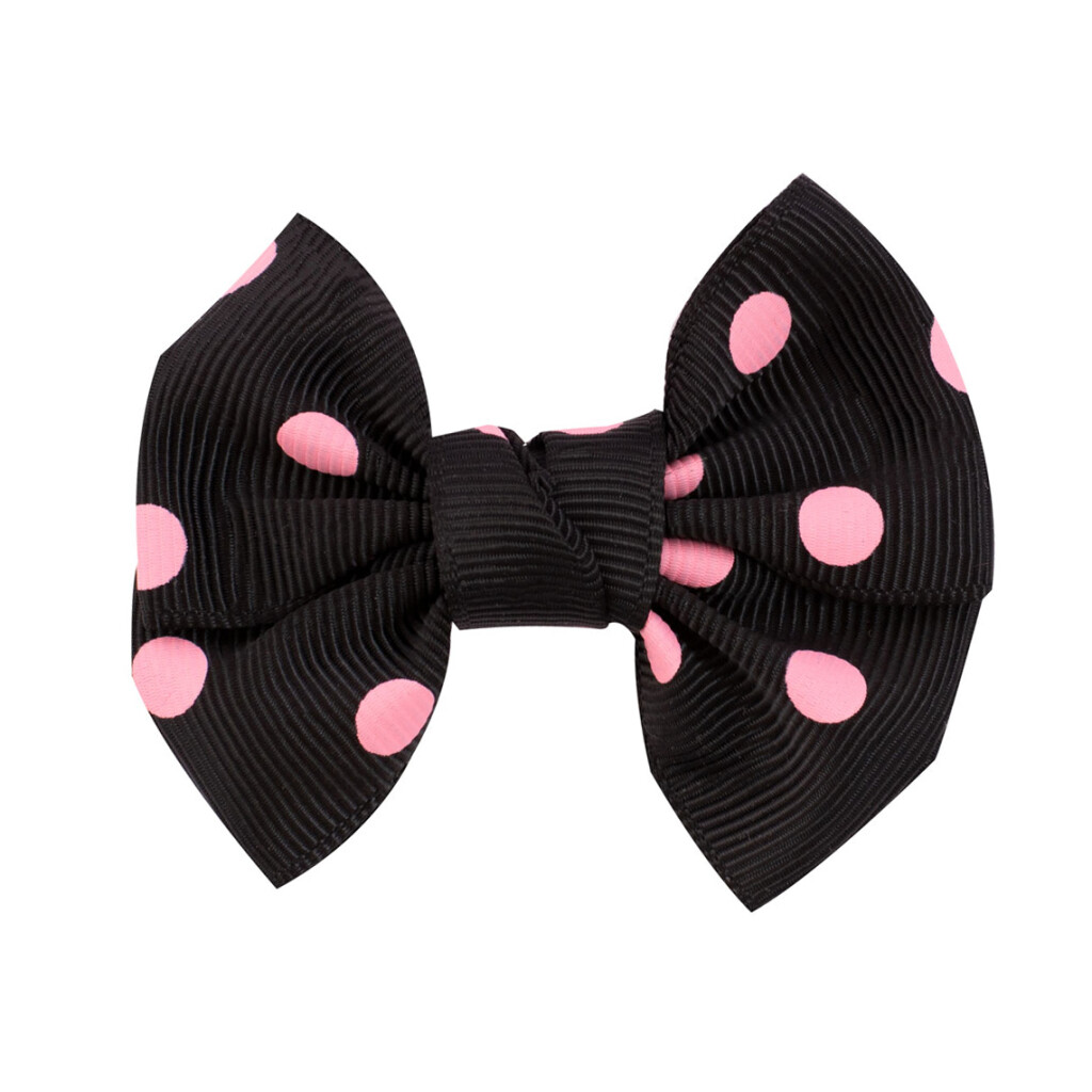 Barrette noeud fille noir à pois roses, barrette anti glisse