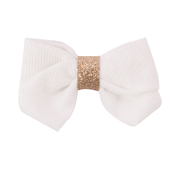 Barrette noeud blanc velours / or