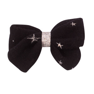 Barrette noeud double gaze noir étoilé