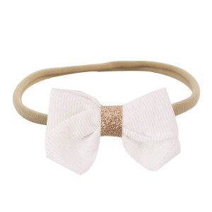 Bandeau bébé noeud velours blanc doré