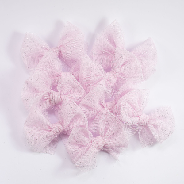 Barrette noeud tulle parme paillettes argents