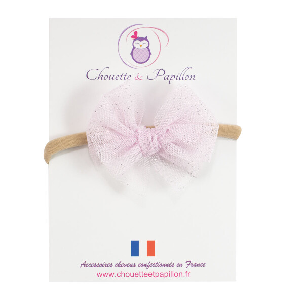 Bandeau noeud noué tulle parme paillettes