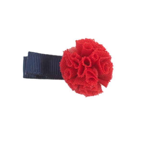 Barrette anti glisse pompon rouge