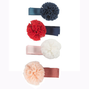 Lot de 4 barrettes pompons tons foncés