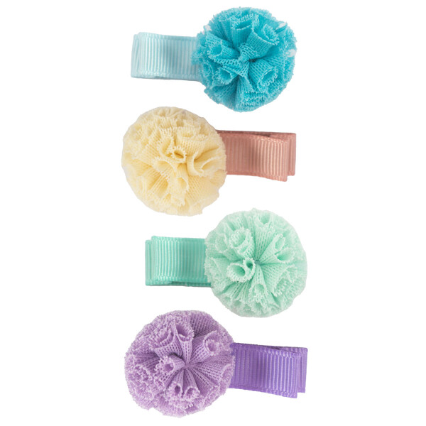 Lot de 4 barrettes pompons tons clairs