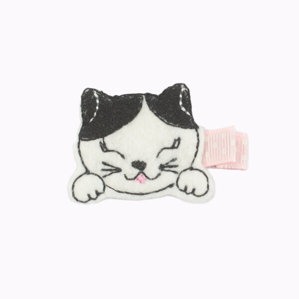 Barrette petit chat noir et blanc