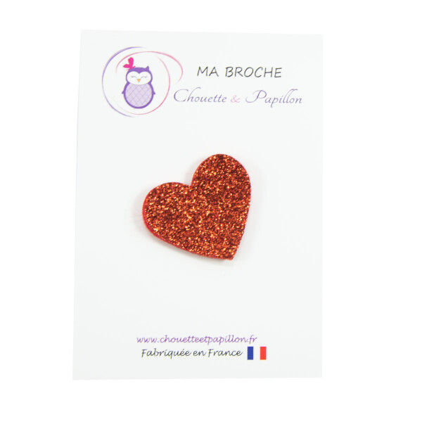 Broche coeur rouge paillettes