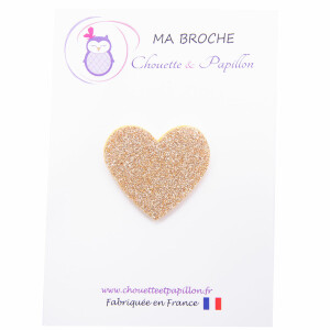 Broche coeur or paillettes