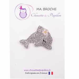 Broche dauphin paillettes argent
