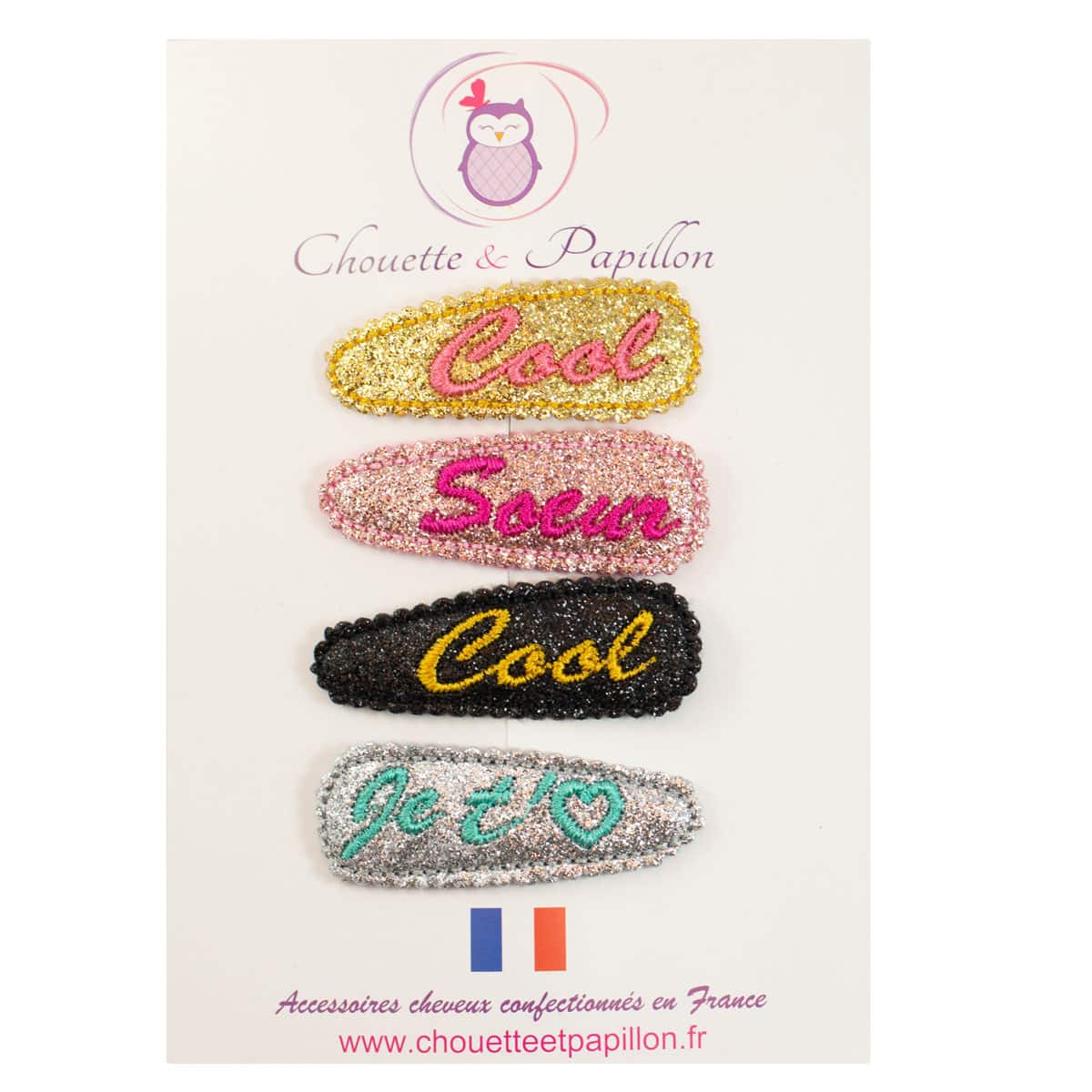 Barrette clic-clac à messages, pailletés pour petites filles