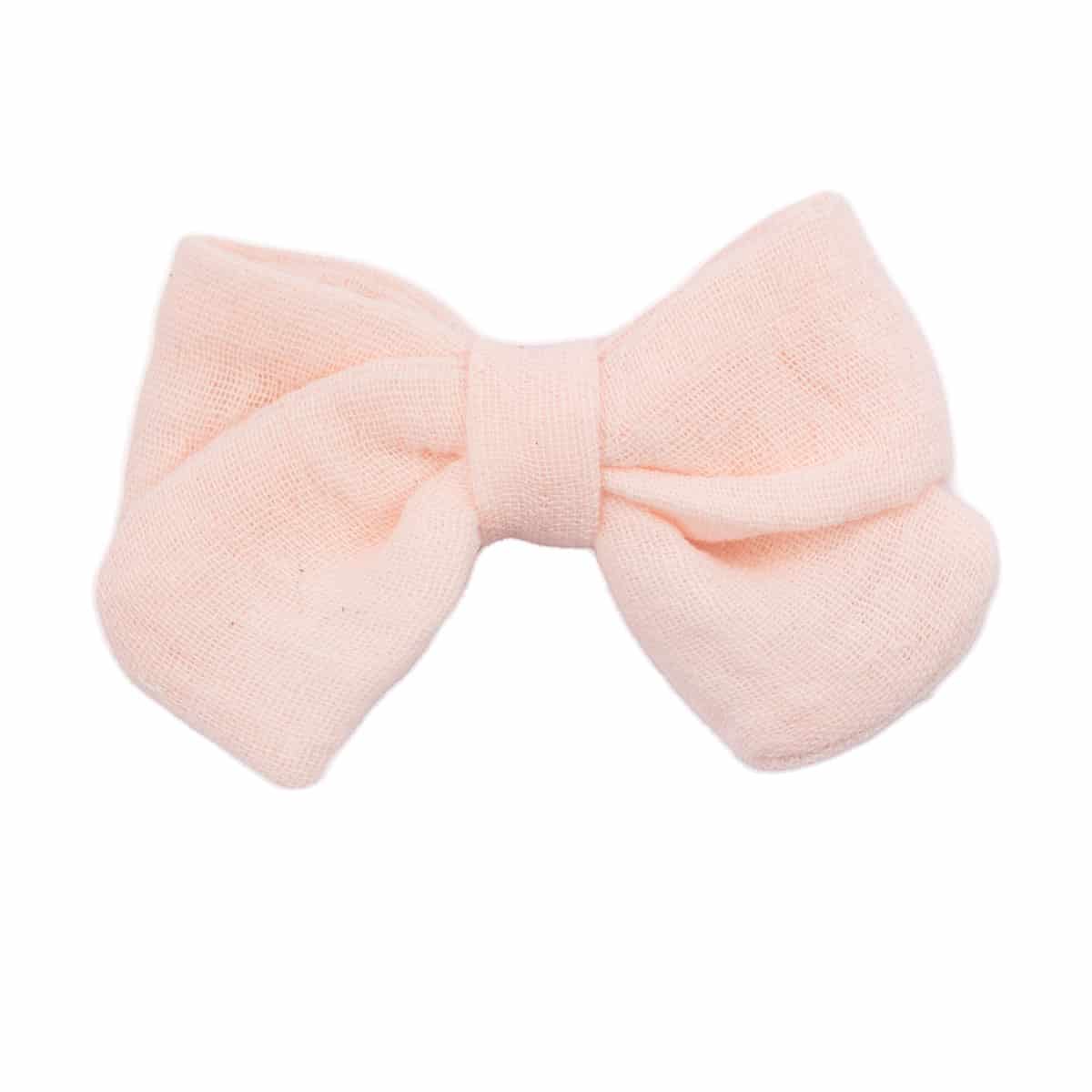 Barrette fille noeud double gaze rose clair