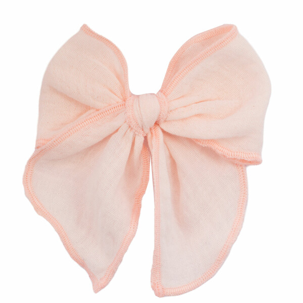 Barrette grand noeud double gaze rose