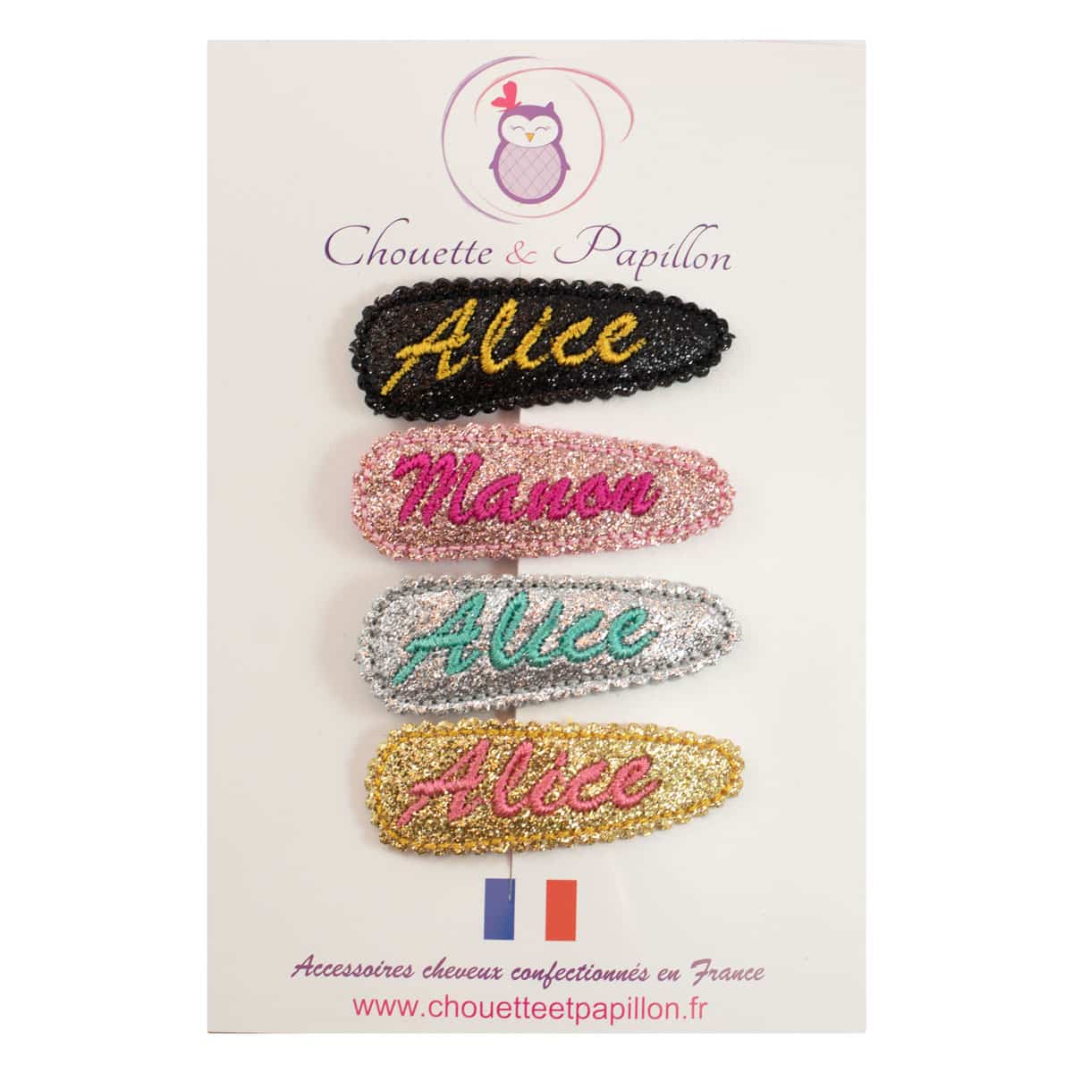 Barrette cheveux clic-clac personnalisée et anti-glisse, prénom.