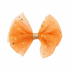 Barrette noeud tulle orange étoilé