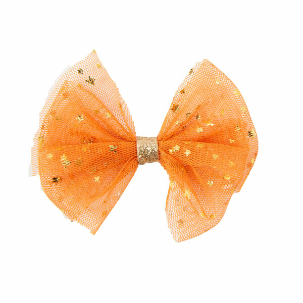 barrette noeud tulle etoiles orange