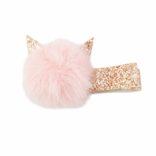 Barrette bebe fille pompon chat rose