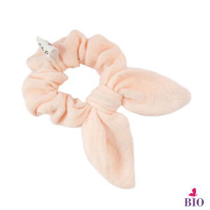 Chouchou noeud double gaze rose pâle