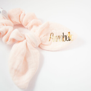 Chouchou noeud double gaze rose pâle