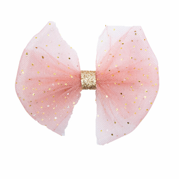 barrette fille noeud tulle rose dore