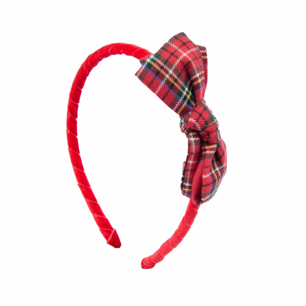 serre tete noeud tartan rouge enfants