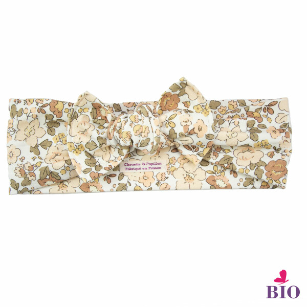 Bandeau noeud jersey bebe fleurs beige