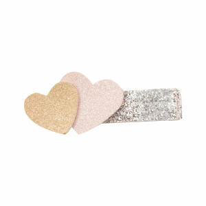 Barrette duo de coeurs rose et argent