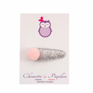 Barrette clic clac pompon rose clair