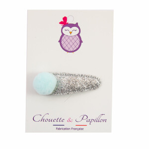 Barrette clic clac pompon bleu clair