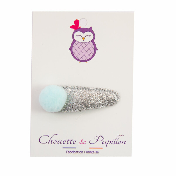 Barrette clic clac pompon bleu