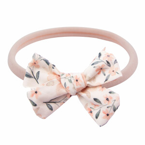 Bandeau bébé noeud fleurs pêche