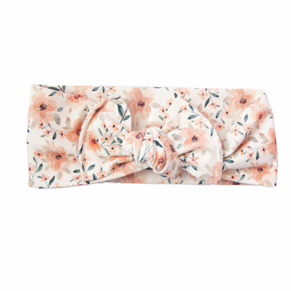 Bandeau bébé jersey fleurs peche