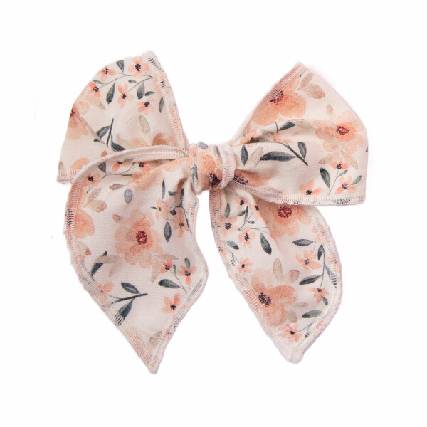 barrette grand noeud fleurs peche