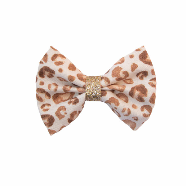 barrette noeud fille leopard or