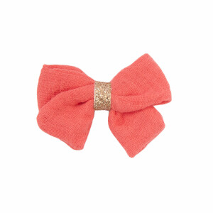 Barrette noeud double gaze corail
