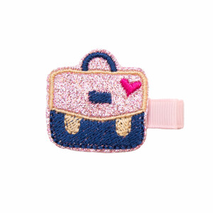 Barrette cartable bleu rose paillettes