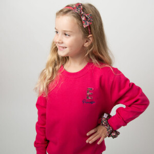Sweat enfant rose fuchsia monogramme Liberty personnalisé