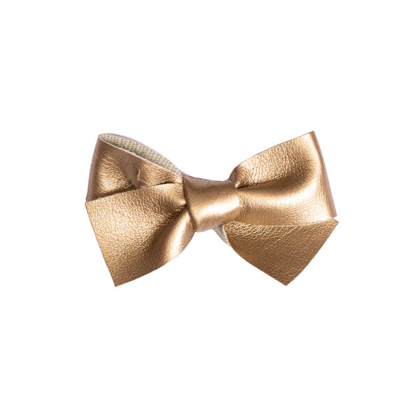 Barrette noeud simili cuir or
