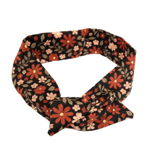 Bandeau flexible velours noir à fleurs