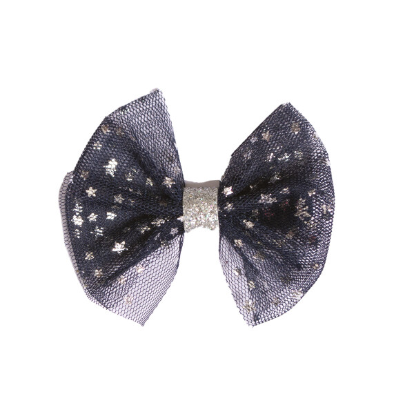 barrette noeud tulle marine etoiles argent