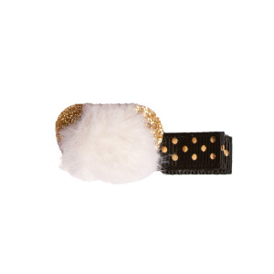 Barrette pompon ours blanc noir or