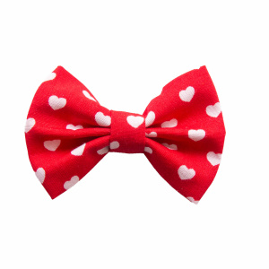 Barrette noeud rouge coeurs blancs