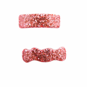 Barrette résine mini clips rose paillettes